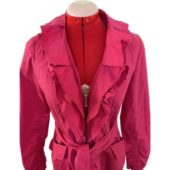Willi Smith Pink Ruffle Trench Coat Small Belted Zip Front Cotton Jacket - Picture 4 of 13